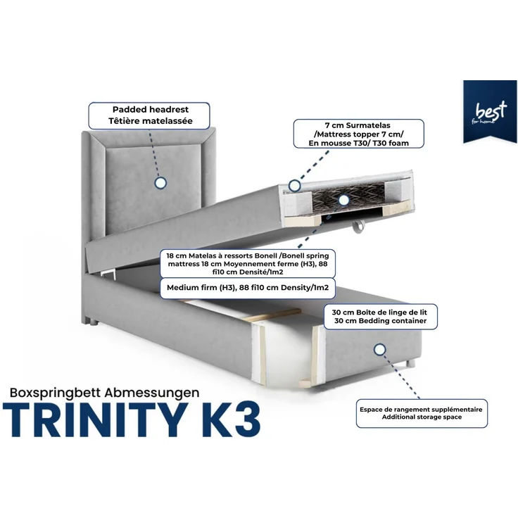 Best For Home Trinity K3 Single Bed Box Spring Bed with Bonnell Spring Mattress – Bild 6