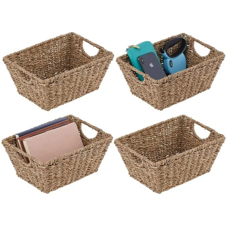 mDesign Seegraskorb Aufbewahrungkorb Flechtkorb mit Griffe 4er Set hellbraun – Bild 1