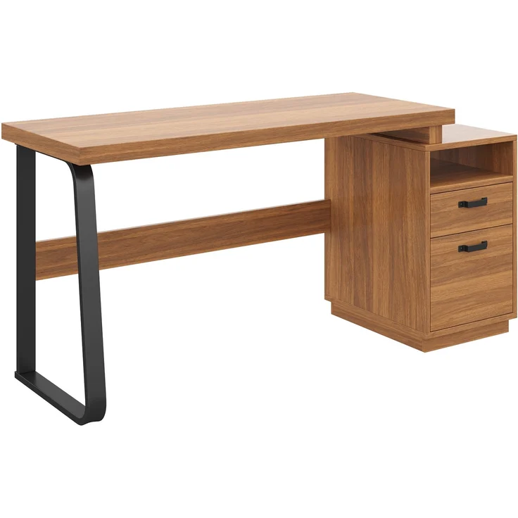Flieks Schreibtisch 161 x 54 x 76.4 cm mit offenem Ablagefach, geräuscharmer Schublade und Stahlgestell, Walnussfarben – Bild 1
