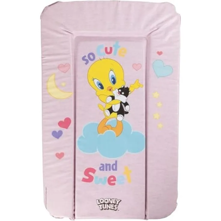 Tataway Warner Bros Looney Tunes Wickeltisch, Matratze, weicher Wickeltisch für Jungen und Mädchen mit Titti- und Silvestro-Grafiken, Maße 73 x 48,5 x 3 cm