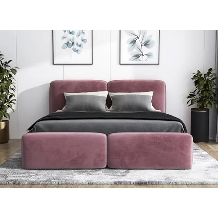 A&J MöbelLand Polsterbett Rosa, 160x200 cm, mit Bettkasten und 15 cm Matratze, modern und stabil – Bild 4