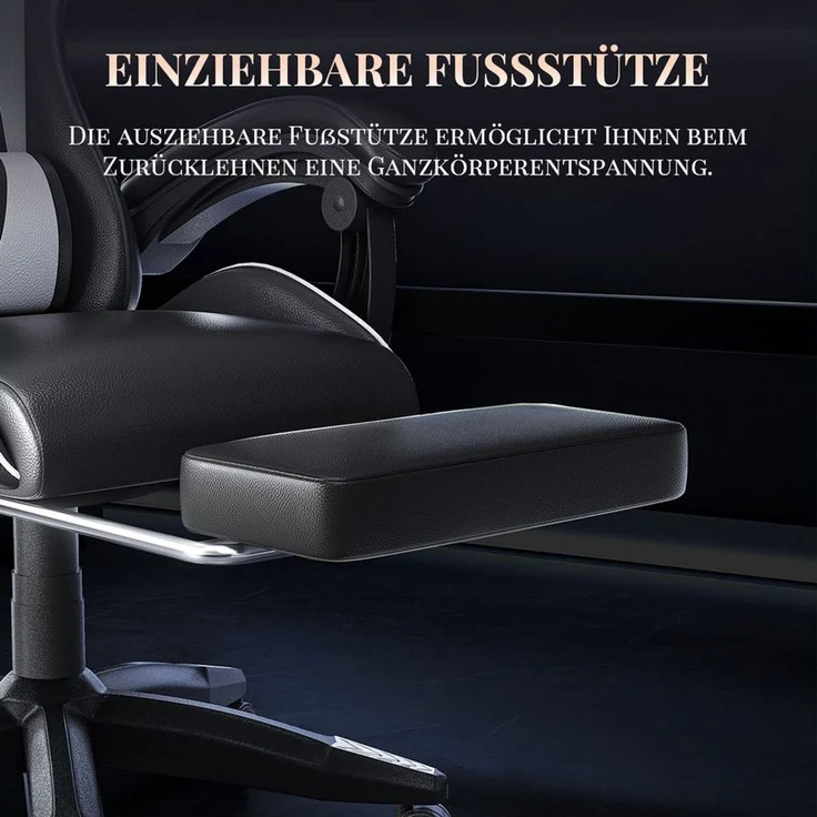 ZAISZE Gaming-Stuhl Schreibtischstuhl, Ergonomischer Bürostuhl mit Massagefunktion (PC Stuhl mit Fußstütze Kopfstütze Lendenkissen), Höhenverstellung Neigung 90°- 135°, für Gaming Arbeit Entspannung – Bild 4