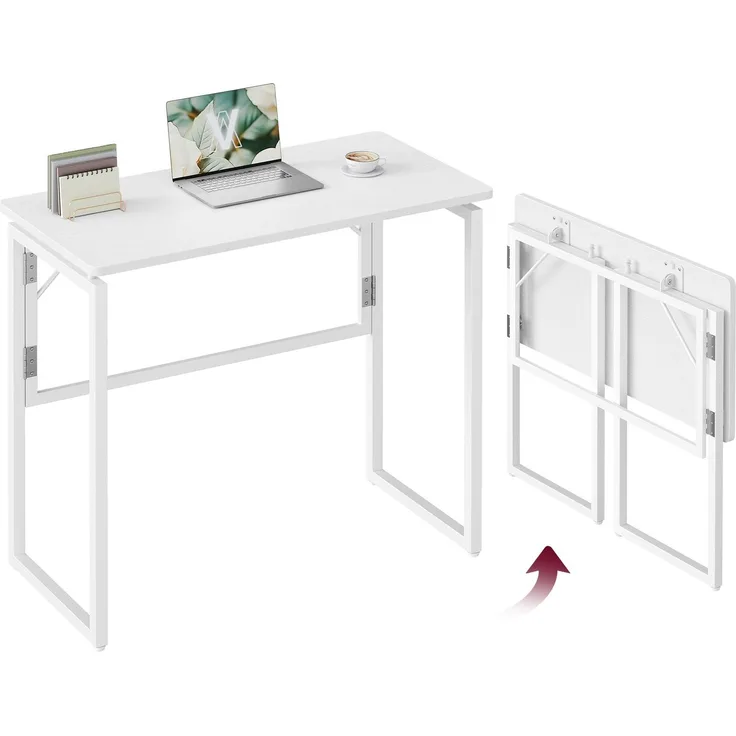 VASAGLE Klapptisch, Kleiner Schreibtisch klappbar, Computertisch, Tischplatte aus einem Stück, abgerundete Ecken, Tisch für Homeoffice, Schlafzimmer, 80x40 cm, schneeweiß LWD151WF01