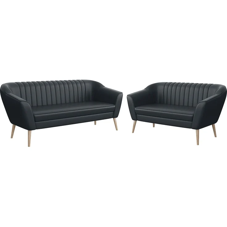 MEBLINI Sofa-Set KAIA 3+2 - Dunkelgrau Kunstleder - für Wohnzimmer - Mini Lounge für fünf Personen - Küchensofa - Sofa Klein - Sitzgarnitur - Polstergarnitur - Sofagarnituren – Bild 1