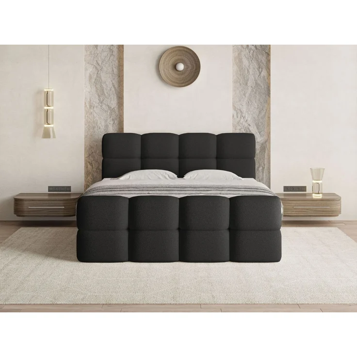 GRAINGOLD Rivon Doppelbett 180x200, Boxspringbett, zwei Bettkästen, mit Kopfteil, Modern Stil, Bouclé-Stoff, Schwarz – Bild 4