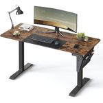 SONGMICS Höhenverstellbarer Schreibtisch, elektrisch, stufenlos verstellbar, gespleißte Platte, 4 Höhe gespeichert, Stofftasche, 140 x 60 x (72-120) cm, aus Stahl, vintagebraun-schwarz LSD016X01