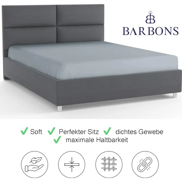 BARBONS Spannbettlaken 140x200 cm - 100% Baumwolle Spannbettlaken, Oeko-TEX Zertifiziert, Bettlaken Jersey, Spannbetttuch, Matratzenhöhe bis 25 cm (Hellblau - 140x200) – Bild 7