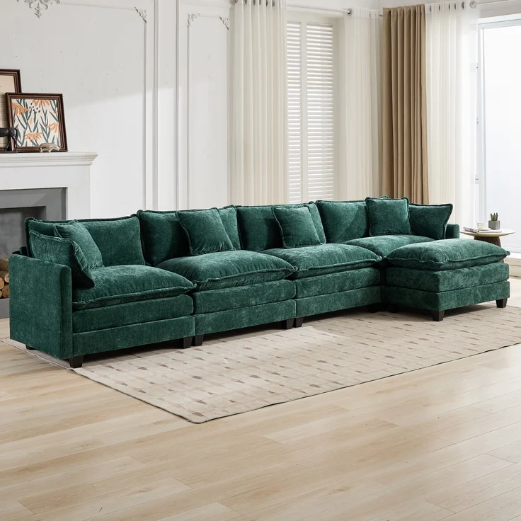 Cloud-Sofa 4 Sitzplätze (ohne Stuhlschläger),moderne Kombinationssofa geeignet für das Wohnzimmer Schlafzimmer und Wohnung bequeme Doppel-Kissenkissen atmungsfreier 80% Schneier Stoff,Schneier Stoff,grün, – Bild 8