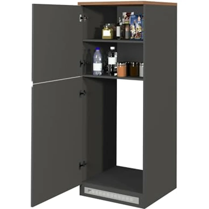 Dmora - Küchenschrank Plinio, Mehrzweckschrank, Küchenzeile Schrank, Multifunktionales Kühlregal, 100% Made in Italy, 60 x 60 x 165 cm, Anthrazit und Eiche – Bild 7