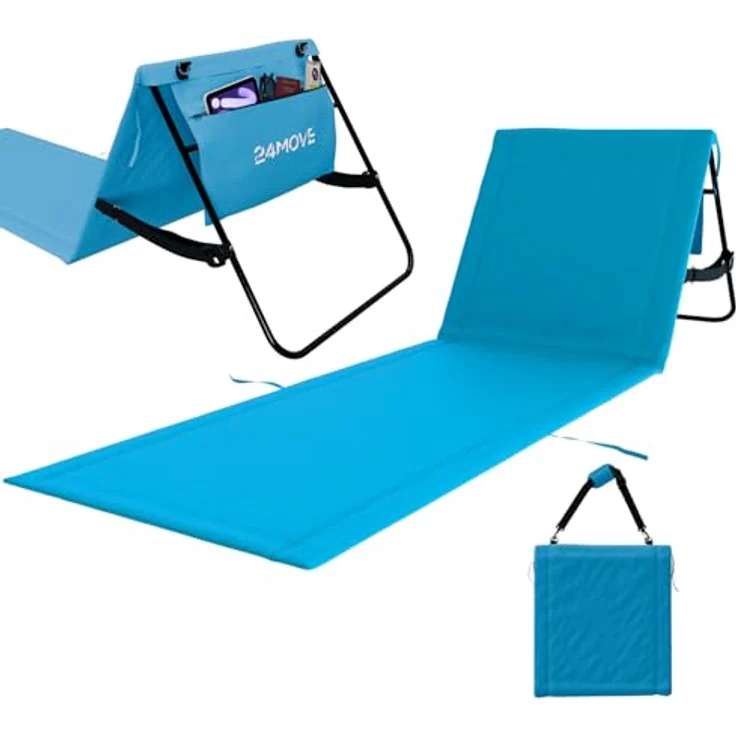 24Move Strandtuch, Strandmatte, Klappbare Campingliege, Tragetasche, (für Urlaub oder Garten), faktbar zur Tasche und Gurt, 1er, blau, Strandtuch – Bild 2