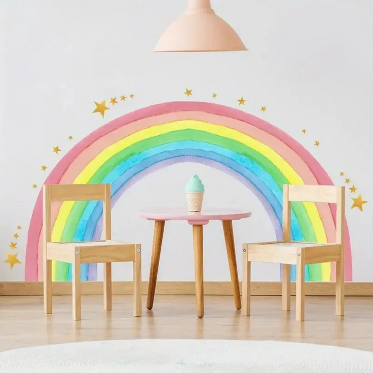 Montegoni Wandtattoo Wandtattoo XXL Regenbogen Sterne Kinderzimmer Aufkleber bunt Wanddeko (Wandsticker süße Wanddeko Wandbild Junge Mädchen), XXL Kinderzimmer Sticker, Wanddeko Wandbild Junge Mädchen