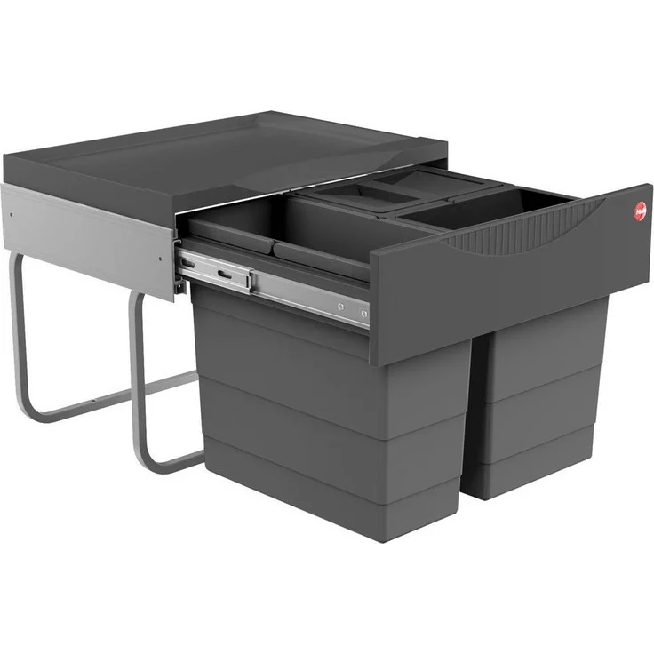 HAILO 3644911 Abfallsorter RAUMSPAR TANDEM S 12/8/8/D dunkelgrau mit 28 Liter Abfallvolumen / ab 50 cm Schrankbreite