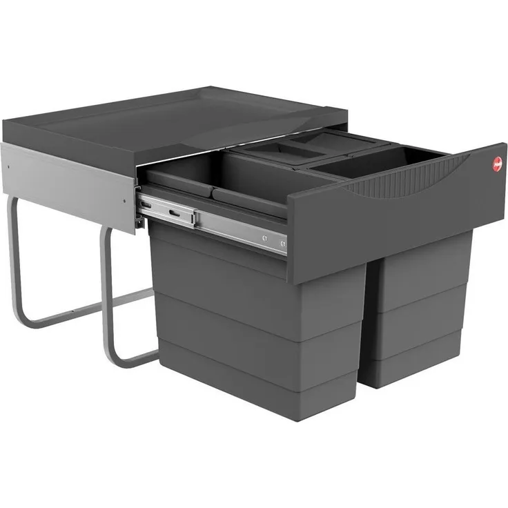 HAILO 3644911 Abfallsorter RAUMSPAR TANDEM S 12/8/8/D dunkelgrau mit 28 Liter Abfallvolumen / ab 50 cm Schrankbreite