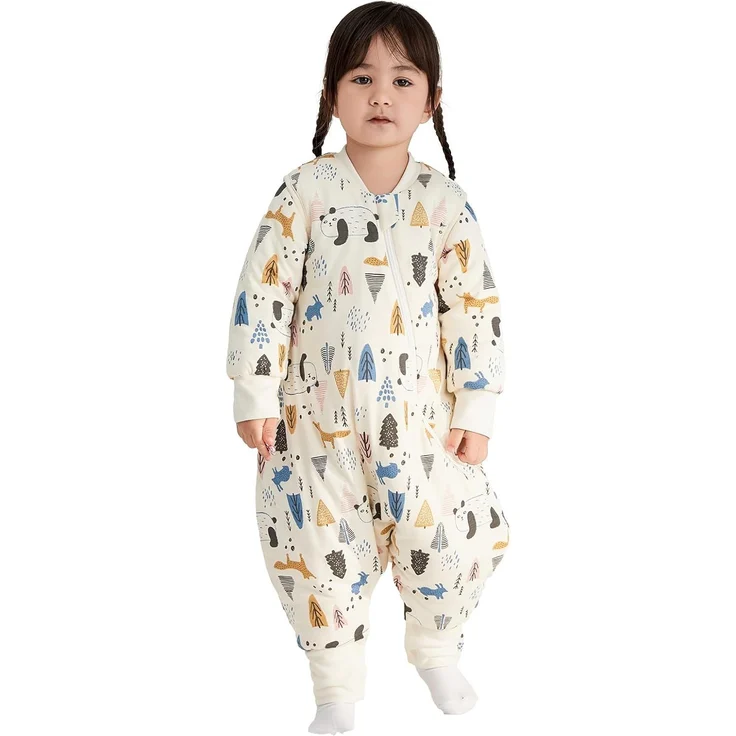 Duomiaomiao Baby Schlafsack mit füßen, Winter mit füßen,100% Baumwolle Schlafsack Baby, Baby Jungen 3.5 tog mit Schlafsack, Cartoon-Laub,Atmungsaktiv (90-100/Beige Panda) – Bild 1