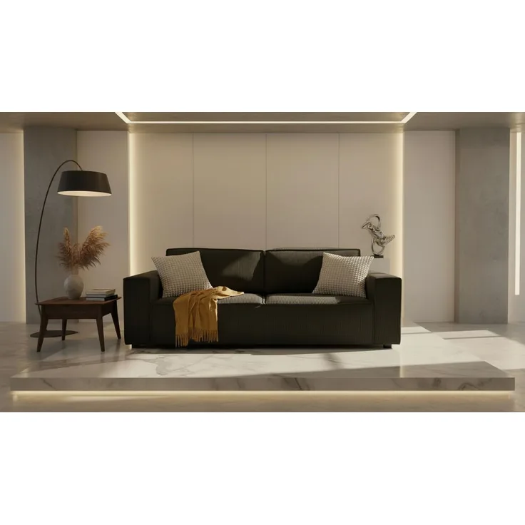 Wohnero24 Schlafsofa HIRA 240x102 cm – Premium Cord Sofa Schwarz mit Schlaffunktion 191x152 cm & Bettkasten