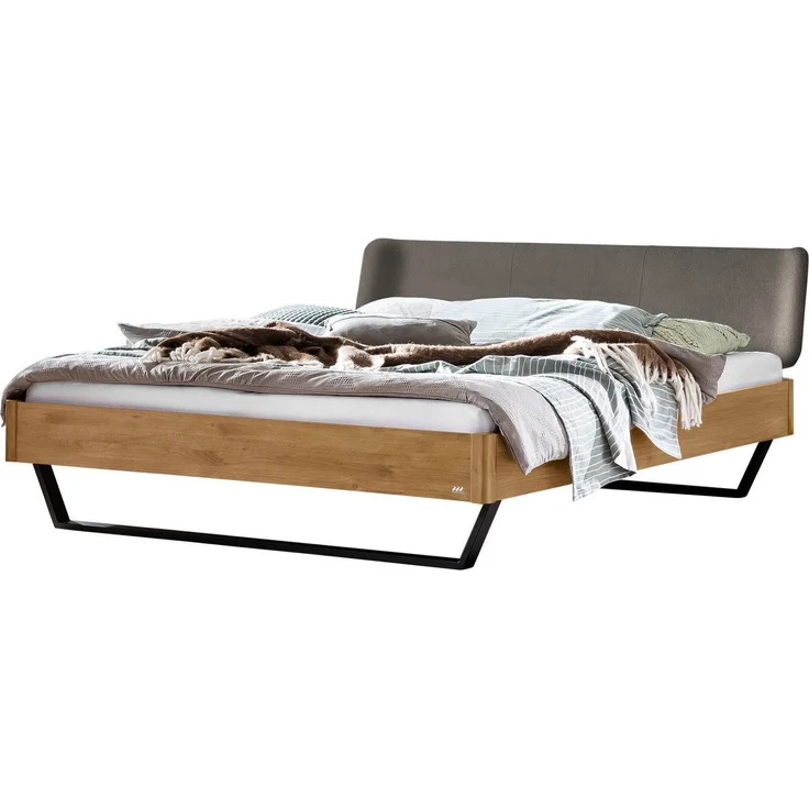 Hasena Massivholzbett Montieri Wildeiche mit Kopfteil, Bezug Pace Grey 200x220 cm, Komforthöhe 25 cm – Lounge – Bild 1