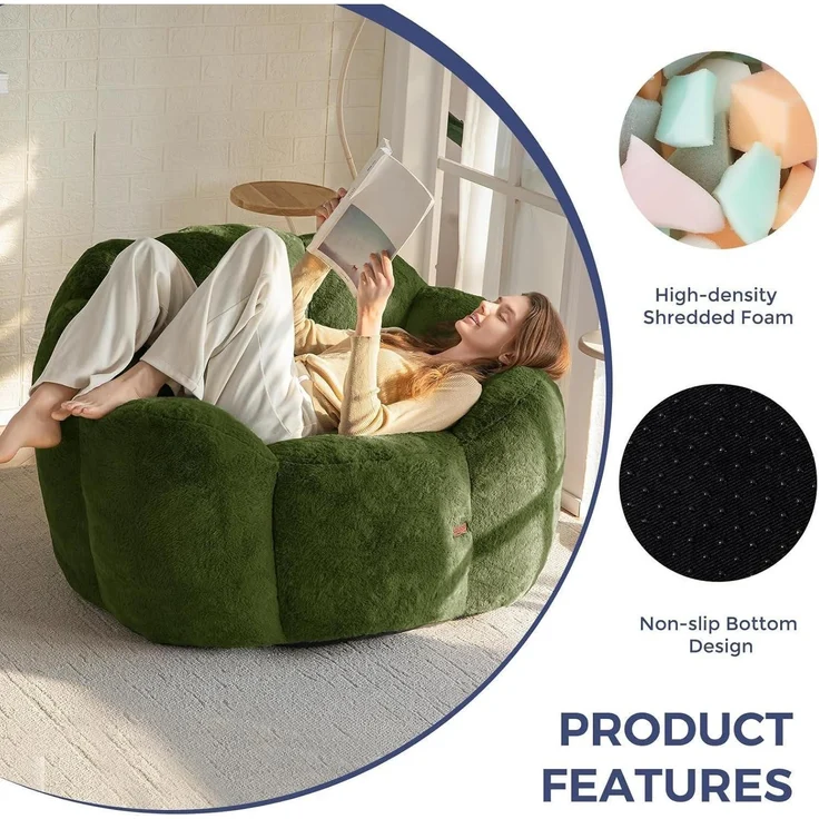 Sitzsack Memory Foam Füllung Kunstfell XXL Oliv 105*105*78 – Bild 5