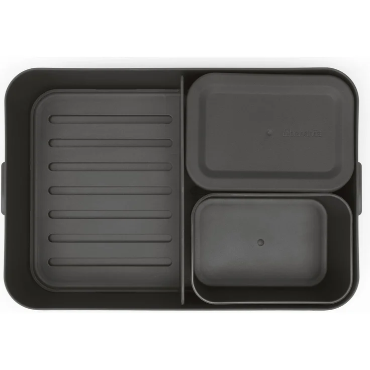Brabantia - Make & Take Brotdose Bento - Groß - Herausnehmbare Fächer - Deckel mit Klickverschluss - Gefriergeeignet - Spülmaschinen- & Mikrowellenfest - Dark Grey - 25,5 x 16,7 x 6,2 cm – Bild 3