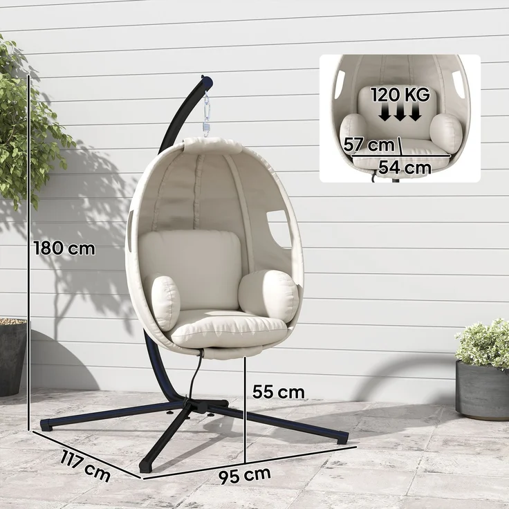MELAYR, Hängesessel mit Gestell, 117 x 95 x 180 cm, Hellgrau – Bild 5