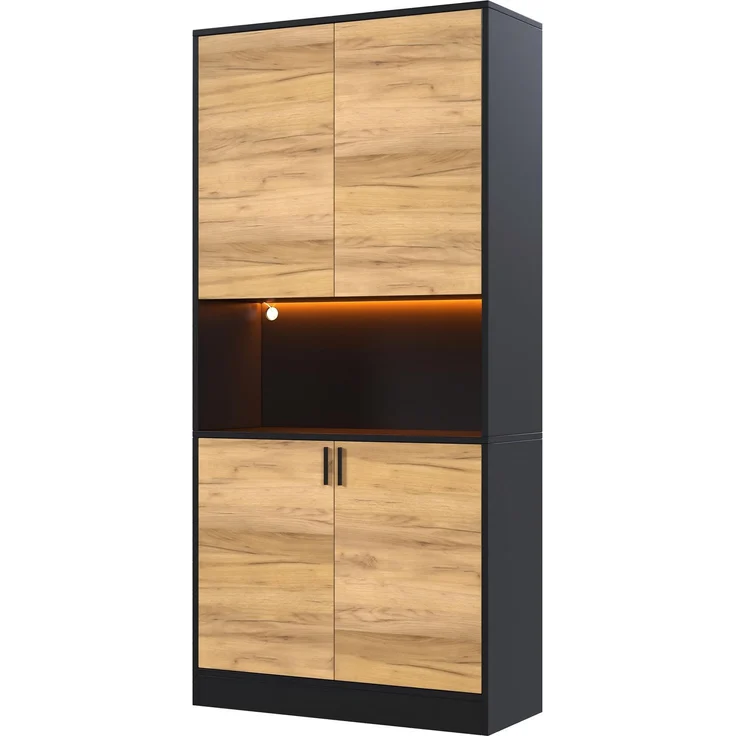 ZUBALIYA Aktenschrank 80x35x180cm mit LED-Beleuchtung, Mehrzweck-Aufbewahrungsschrank aus Holz, Hochschrank mit verstellbaren Einlegeböden, Sideboard für Büro Wohnzimmer Flur,Aktenschrank,Flurschrank – Bild 7