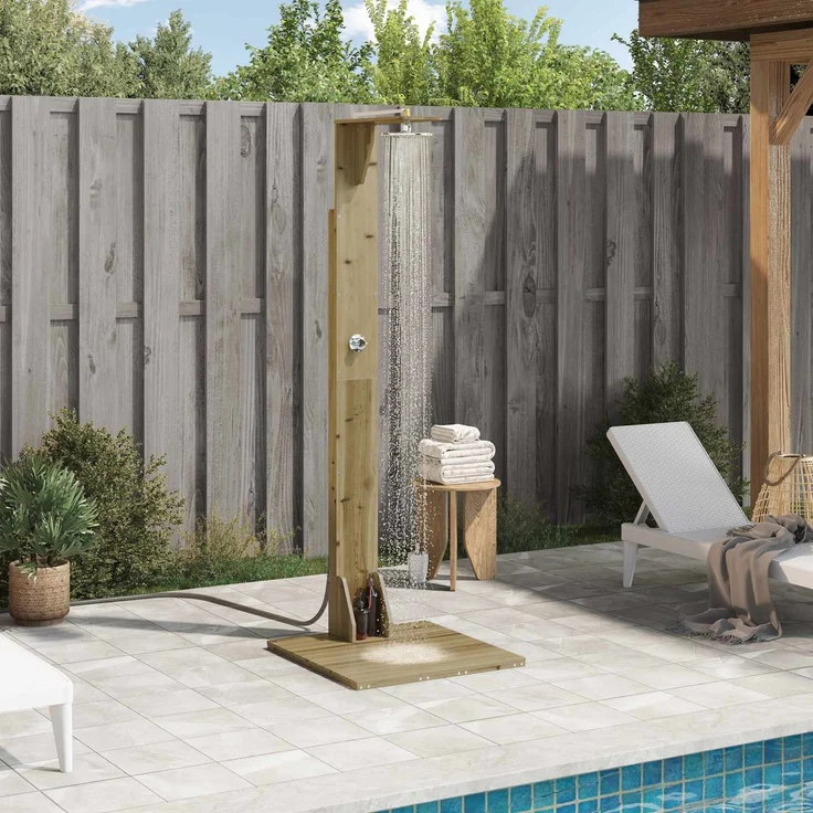 vidaXL Gartendusche 214,5 cm Imprägniertes Kiefernholz und Edelstahl 886347 – Bild 1