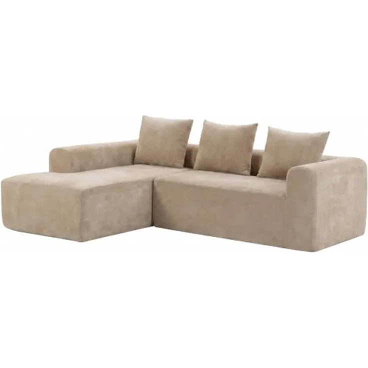 HOMCOM Ecksofa L-Form 242 cm, Boneless Couch in Beige, 3-Sitzer mit Rücken- und Sitzpolsterung, Taschenfederkern, inklusive 3 Kissen, rahmenlos, keine Montage erforderlich