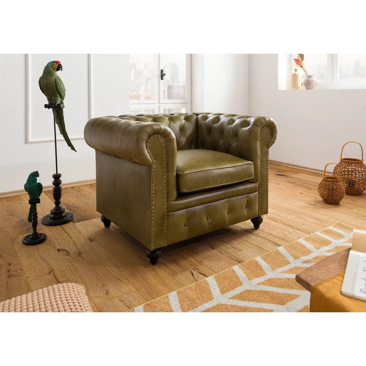 Sessel Echtleder 105x82x75 grün CHESTERFIELD #302 – Bild 2