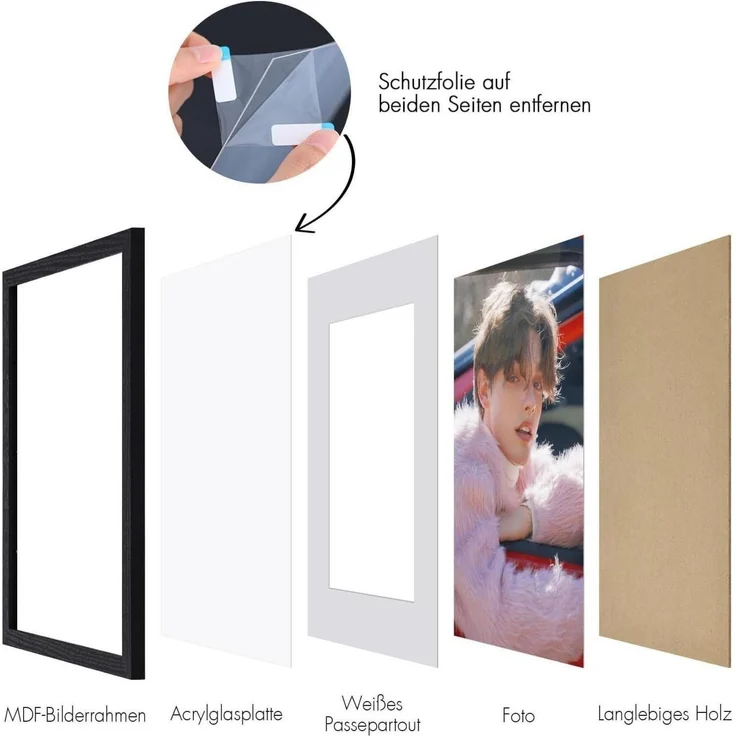 3er-Set Bilderrahmen 15x20cm Schwarz Holzrahmen mit Passepartouts – Bild 3