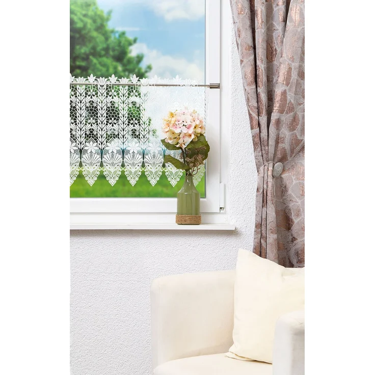 Scheibengardine Plauener Spitze - Blütenmedaillon (Bx H) 184cm * 42cm weiß – Bild 2