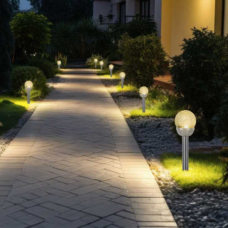 4er Set LED Solarleuchte, Glaskugel, Erdspieß, H 34,5 cm – Bild 6