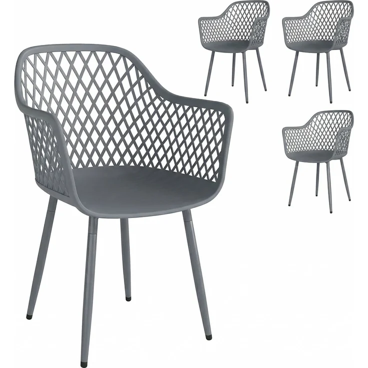 MELAYR, Gartenstuhl 4er Set UV-beständige Gartenstühle aus Kunststoff mit Armlehne Rückenlehne 56 x 51 x 84, Dunkelgrau – Bild 1