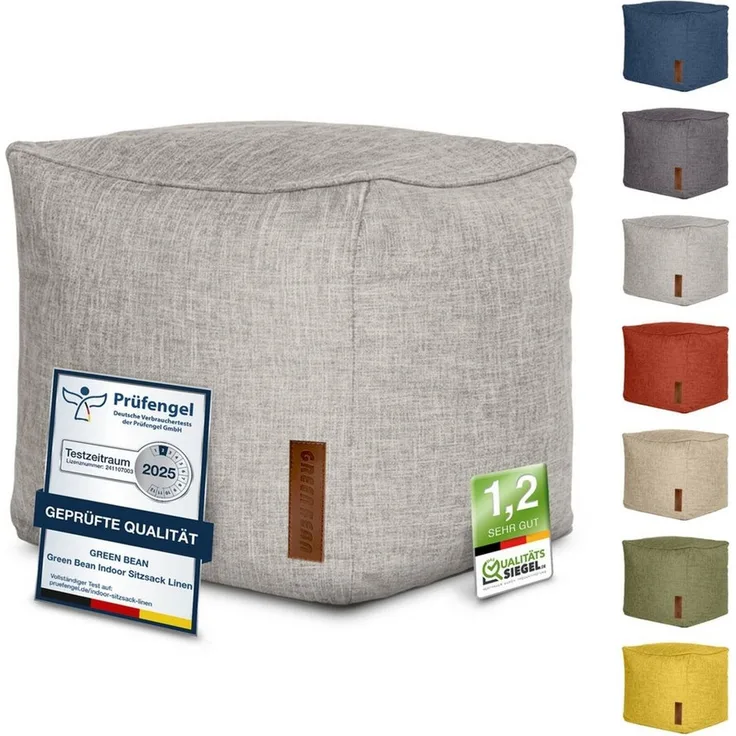 Green Bean Pouf Cube Linen (Indoor Sitzhocker Sitzkissen Fußhocker Relax-Sessel, Made in Germany), die ideale Ergänzung zum Sitzsack