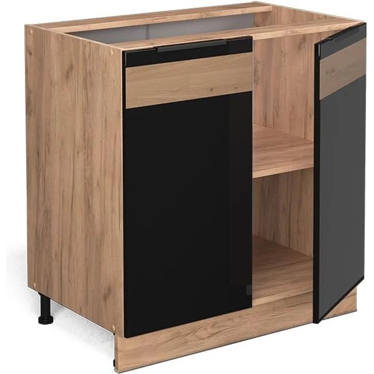 Vicco Küchenunterschrank Schwarz Eiche hochglanz 80 cm mit Regal, ohne Arbeitsplatte, Fame-Line – Bild 5