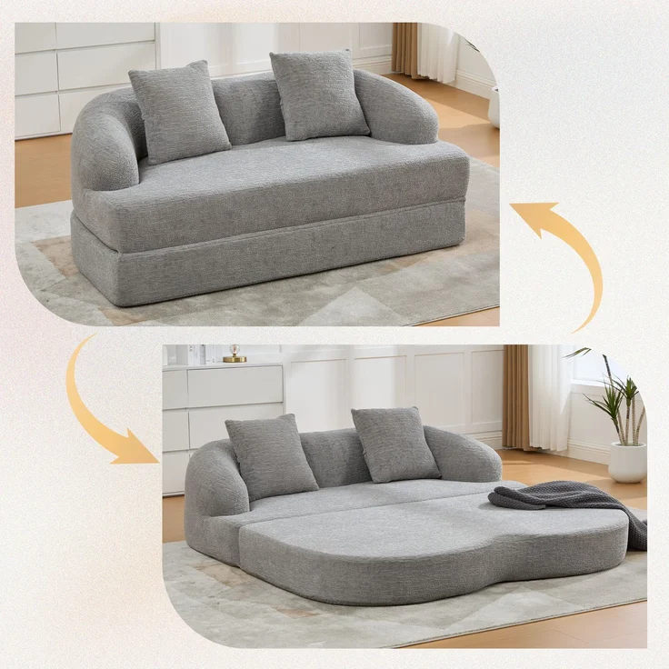 ZUBALIYA Schlafsofa 84x65 cm, mit LED - Beleuchtung, mit Chenille - Bezug, modular aufgebaut, mit Schaumstoffpolsterung, Hellgrau – Bild 1