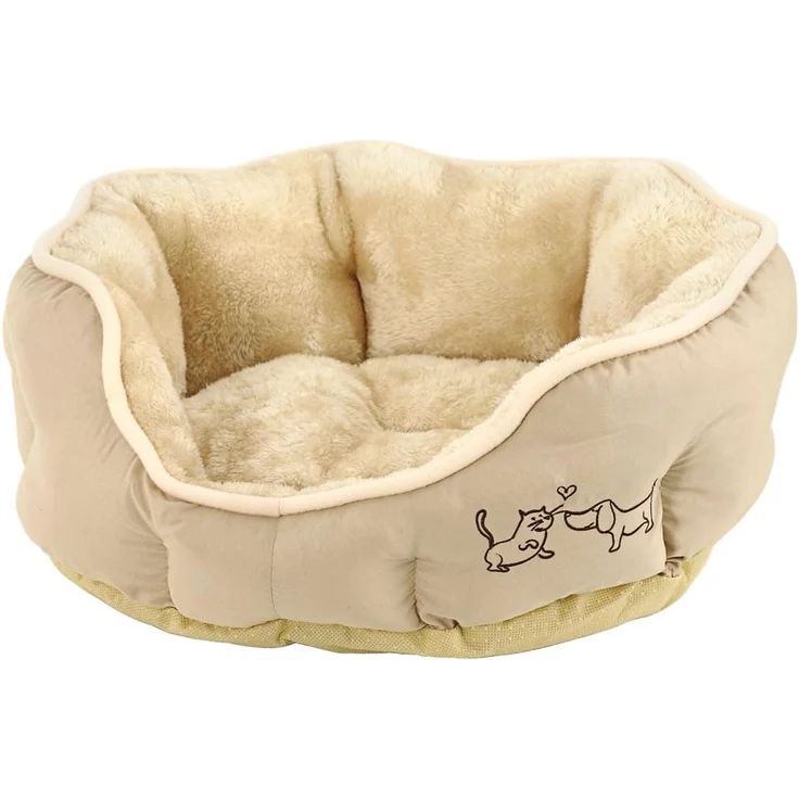 Dehner Tierbett Sammy, oval, beige, versch. Größen, hochwertiges Hundebett/Katzenbett, mit herausnehmbarem Liegekissen – Bild 1