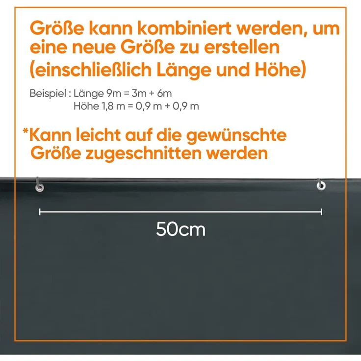 Sekey Balkon Sichtschutz Oxford mit Kabelbinder 90x700 cm, Balkonabdeckung Balkonverkleidung Blickdicht, Wasserdicht Windschutz, Anthrazit – Bild 6