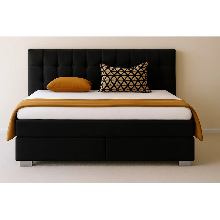 A&J MöbelLand Boxspringbett VERONA 160 x 200 cm mit zwei 7-Zonen-Taschenfederkernmatratzen und gepolstertem Kopfteil. Farbe: Schwarz – Bild 2