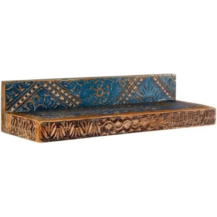Mangoholz Wandboard Blue Lagoon: Südsee Flair fürs Bad, Farbige Unikate, 70x16x23 cm