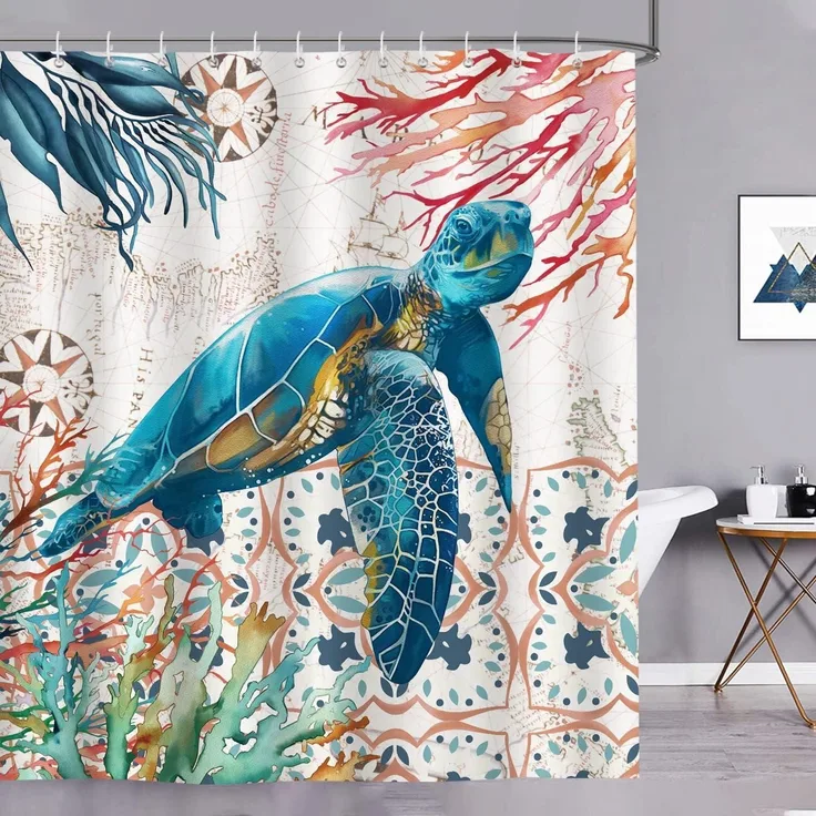 Duschvorhang Bonhause Meeresschildkröte Ozean 180x180cm Anti-Schimmel Polyester