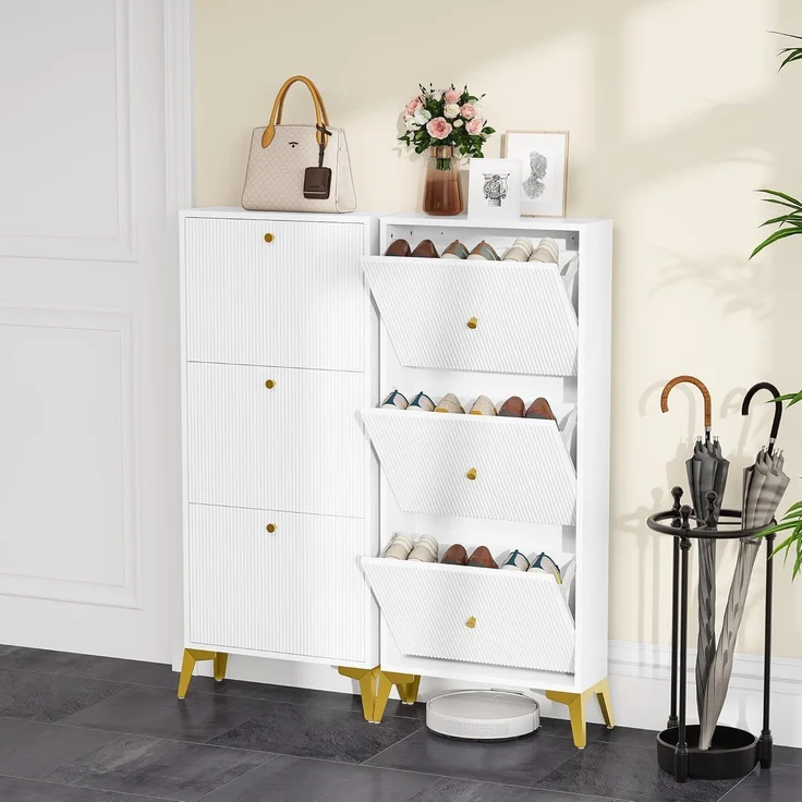 YITAHOME Schuhschrank Hoch mit 3 Schubladen, Schuhschrank Weiss,Schuhkipper Schmal mit Metallbeinen, Schuhkommode Schuhregal für Flur Eingangsbereich Wohnzimmer, Schlafzimmer, 20 x 50 x 118.5 cm – Bild 3
