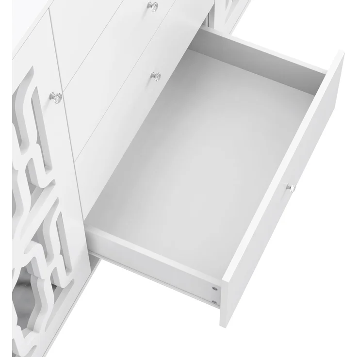 Weißes Spiegel-Sideboard 147×40×102 cm mit 4 Schubladen, 2 Türen, Glasgriffen,Kommode Highboard Luxus Design – Bild 10