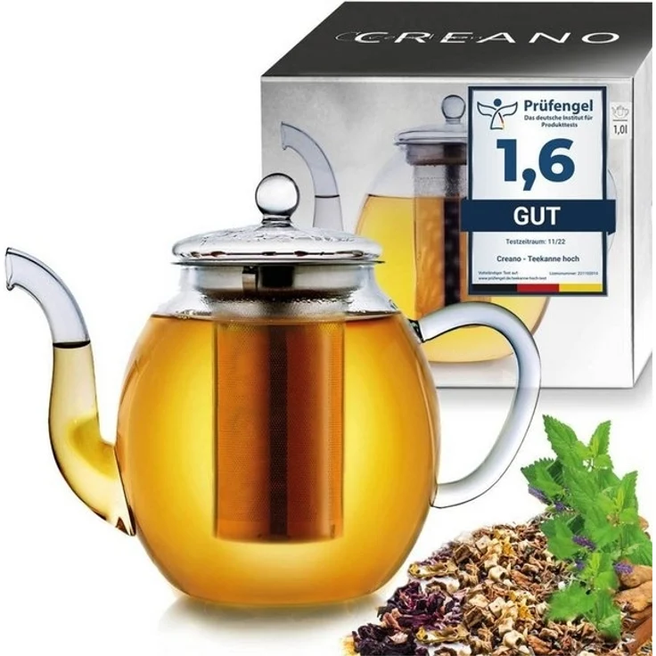 Creano Teekanne Creano Glas-Teekanne 1,0l, 3-teiliger Teebereiter mit integriertem, 1000 l, 1x Glasteekanne – Bild 4