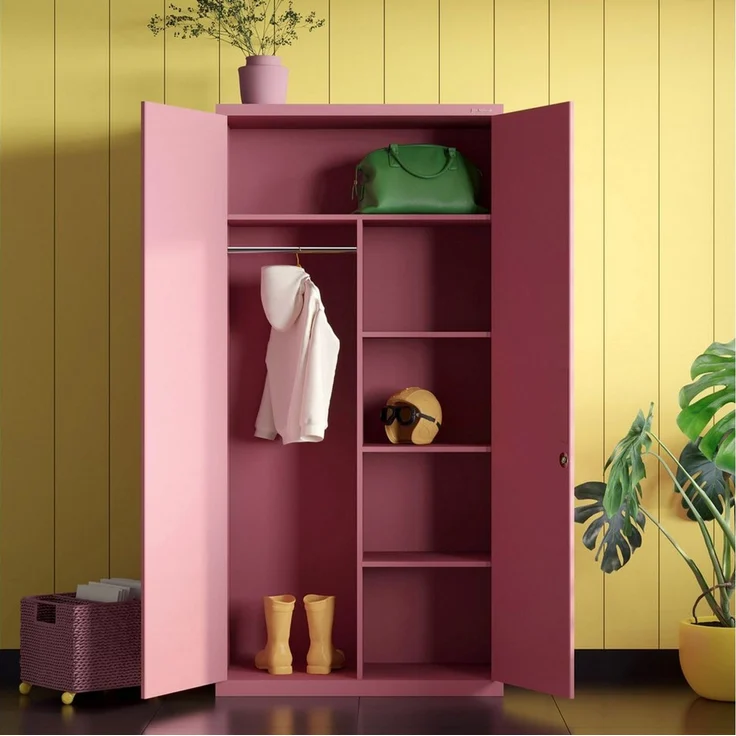 Domator Metallschrank 185 x 90 x 45 cm | Aktenschrank Abschließbar mit Kleiderstange, Pulverbeschichtung | Aufbewahrungsschrank Umkleideschrank Spind Kleiderstange | Rosa – Bild 3