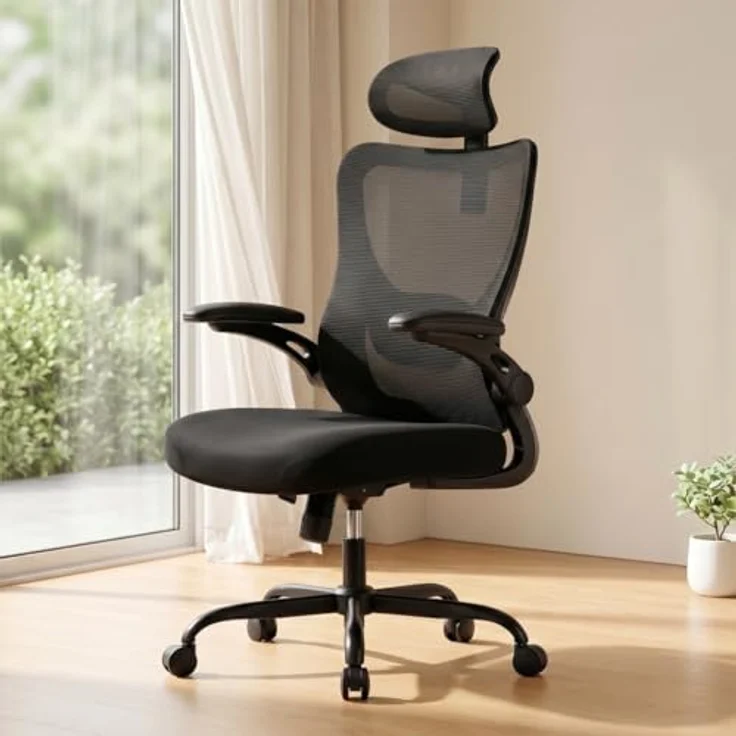 Marsail Bürostuhl Ergonomisch Schreibtischstuhl: Ergonomischer Bürostuhl mit 2D-Kopfstütze, 2D-Lendenwirbelstütze, klappbaren 3D-Armlehnen, 8 cm Sitzkissen, Höhenverstellung und 300 LB Belastbarkeit. – Bild 1