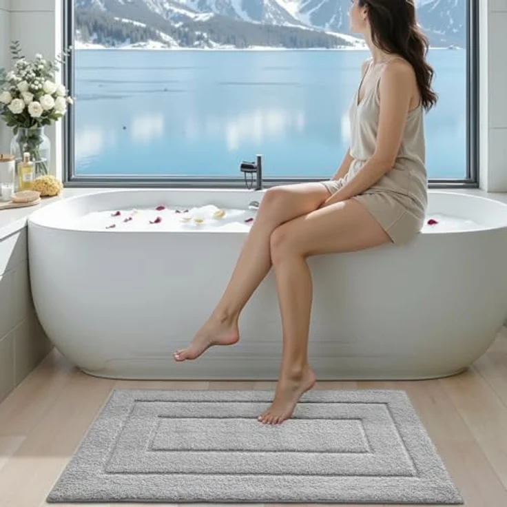 DEXI Badteppich rutschfeste,weicher Badezimmerteppich Wasserabsorbierend Badematte maschinenwaschbar Badvorleger für Dusche,Badewanne und Toilette - Hellgrau,40x60 cm – Bild 9