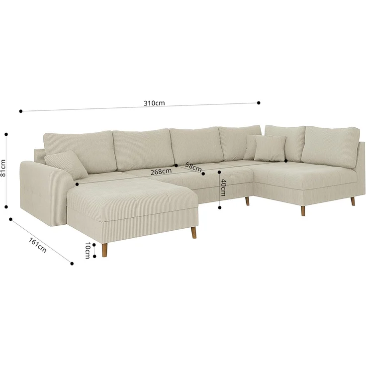 S-Style Möbel Wohnlandschaft Zara mit Braun Holzfüßen im skandinavischen Stil aus Cord-Stoff, Ottomane links oder rechts bestellbar, mit Wellenfederung – Bild 3