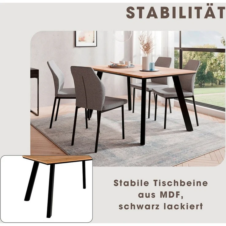 OTTO home Essgruppe Genf Tischgruppe, Esstisch plus 4 Stühle, (Set, 5-tlg, Otto's DAUERTIEFPREIS), Küchentisch, 4 Stühle, moderne Tischplatte in eiche/schwarz – Bild 3