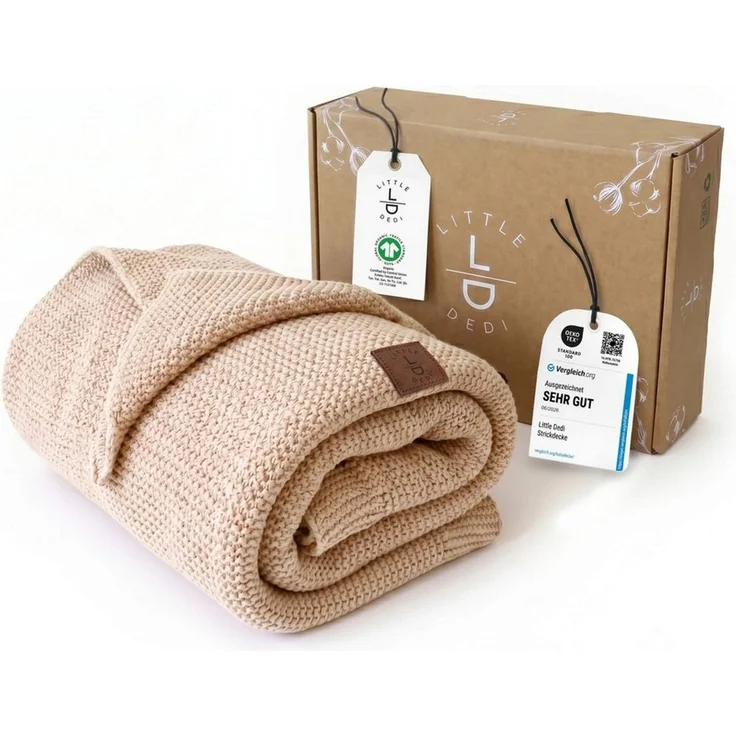 Babydecke Baby Strickdecke, %100 Bio Baumwolle Atmungsaktiv 80x100 cm Natur Beige, Little Dedi – Bild 1