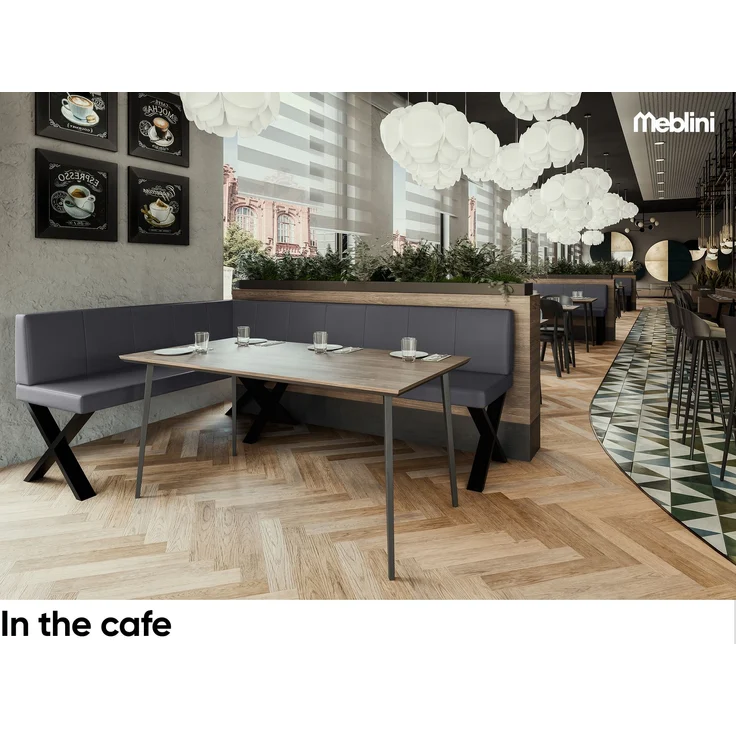 MEBLINI Eckbank für Esszimmer - Küchenbank - Essecke - Sitzecke Küche - PETER - X-Beine 142x196x87cm Links - Grau Kunstleder – Bild 4