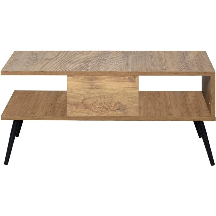 Calicosy Couchtisch Holzdekor Kiefer und Schwarz L90 cm – BUKLE - Helles Holz